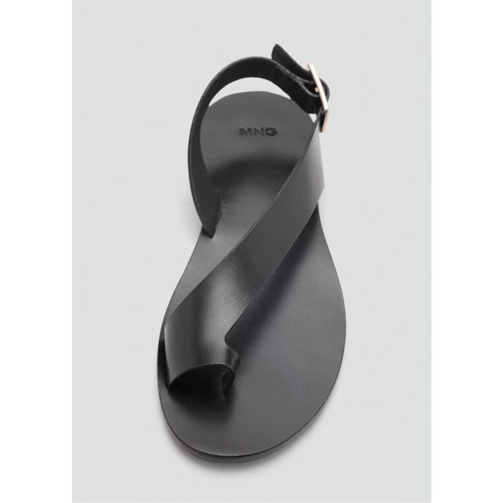 Mango $129 MNG Leather Toe Loop Buckle Strap Sandals Black EUR 39 NEW - Picture 5 of 9